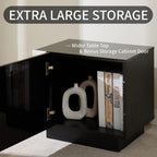 AMERLIFE 2PCS Entertainment Center Side Table Set with Storage, Modern High Gloss End Tables with 2 Cabinet Doors, for Living Room/Bedroom/Office, Black