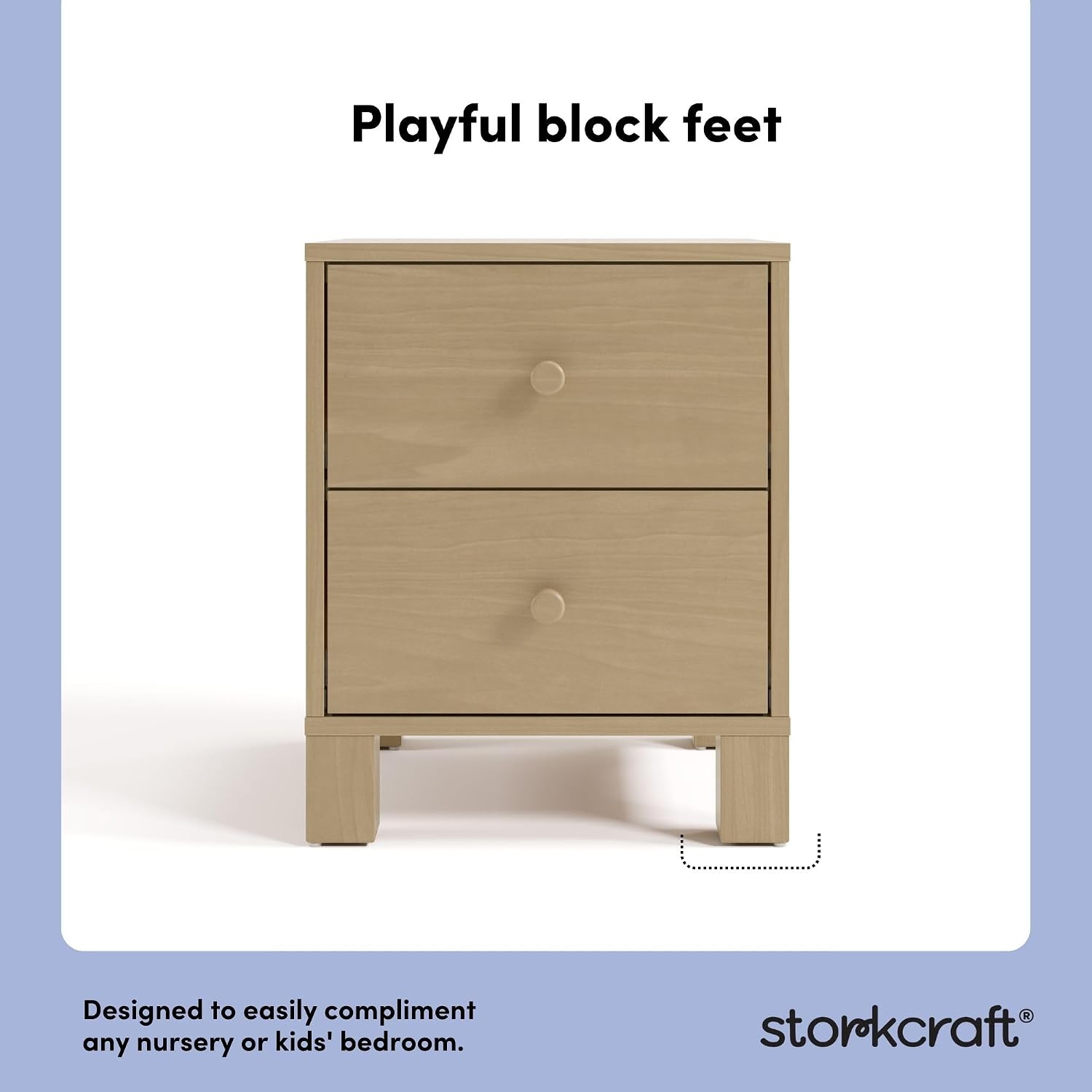 Storkcraft California 2-Drawer Nightstand, Driftwood | GREENGUARD Gold Certified Nightstand for Kids Bedroom, Premium Wood Storage with Elegant, Iconic Block Feet