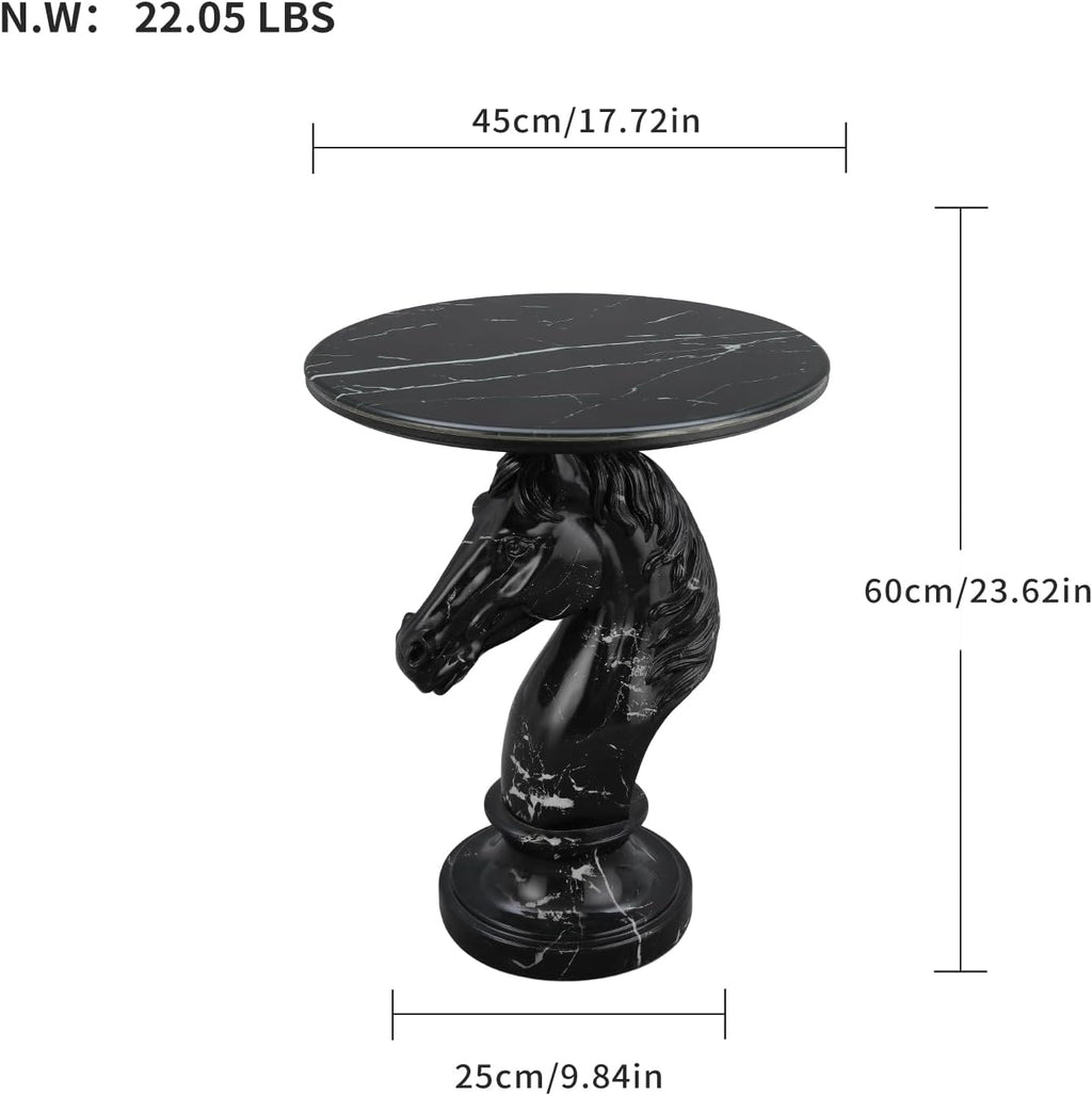 Horse Head Accent Side Table, Unique Animal End Table with Round Faux Marble Top, Animal Statues for Home Decor, Modern Classical Floor Statue for Living Room Bedroom Entryway (Horse Head-B)