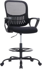 DUMOS Drafting Chair - Counter Height Adjustable Tall Office Desk Chair with Fixed Armrests and Comfortable Lumbar Support for Standing Desk, for Bedroom Livingroom, Black