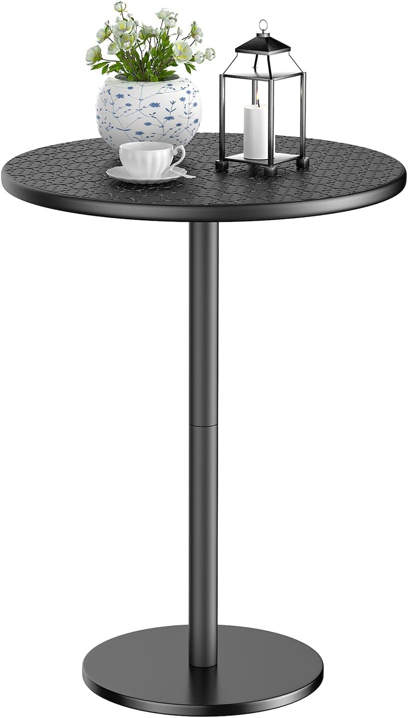 Small Round Side Table, Pedestal Accent End Table with Marble Base for Living Room, 15.8 x 15.8 x 21 Inches, Black