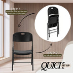 2-Pack Heavy Duty Plastic Folding Chair, 450 lbs Capacity Foldable Chairs for Indoor Outdoor, Stackable Portable Seating for Party, Wedding, Patio, Backyard, Office (Black)