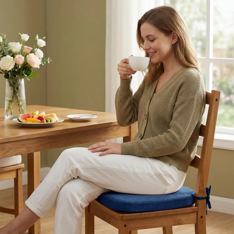 Chair Cushions Set of 1, U-Shaped Seat Cushion for Chair, Non Slip Chair Pads with Ties, 17" x 16" x 2", 40D Foam, Removable Washable Cover, Seat Cushions for Kitchen Chairs, Dark Blue