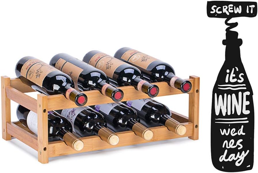 Bamboo Wine Rack - 2-Tier Countertop Display Shelf for 8 Bottles