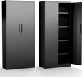 Metal Storage Cabinet with Adjustable Shelves, 72" Steel Garage Storage Cabinets with Lock and 2 Door, Locking Tool Cabinet Utility Cabinets for Garage, Kitchen, Home Office, School, Shop