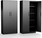 Metal Storage Cabinet with Adjustable Shelves, 72" Steel Garage Storage Cabinets with Lock and 2 Door, Locking Tool Cabinet Utility Cabinets for Garage, Kitchen, Home Office, School, Shop