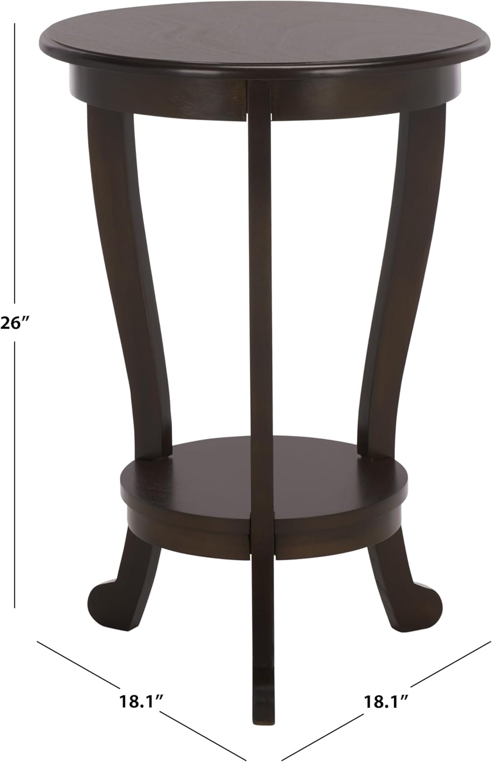 SAFAVIEH Furniture - Mary Pedestal Table - Dark Chocolate - Solid Wood - Farmhouse Pedestal Design - Ideal for Living Room, Entryway, Home Office, 18.1" W x 18.1" D x 26" H (AMH5711F)