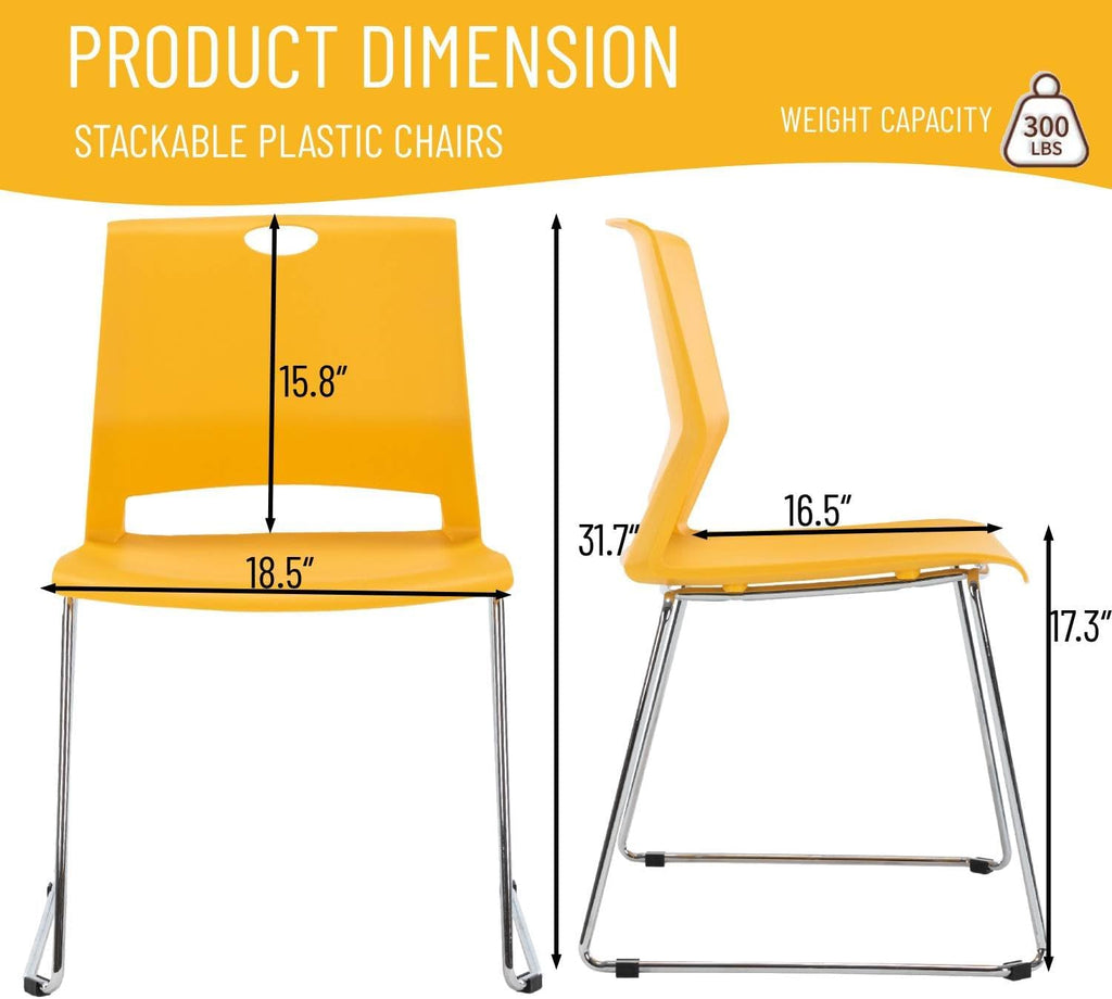 Waiting Room Pack of 4 Plastic Chairs for Office Guest & Reception, Stacking for Meeting Room, Office Lobby, Yellow