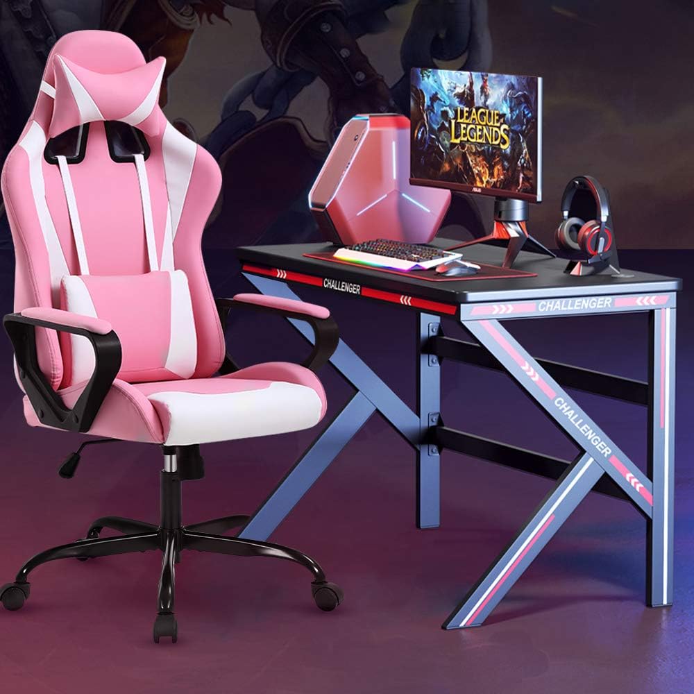 Gaming Chair 188 P, Modern Pink Ergonomic High Back PC Computer Gaming Chair with Lumbar Support, Adjustable Height, 360 Swivel, Executive Style, PU Leather, 300 lb Capacity