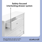 Storkcraft Crescent 6-Drawer Dresser, White | GREENGUARD Gold Certified, White Dresser for Bedroom, Kids & Nursery Storage Chest, Safety Interlocking Drawers, Kids Bedroom