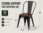 Black Metal Dining Chairs Set of 6 with Wood Seat, Stackable Metal Kitchen Chairs for Dining,Kitchen Room and Outdoor Patio