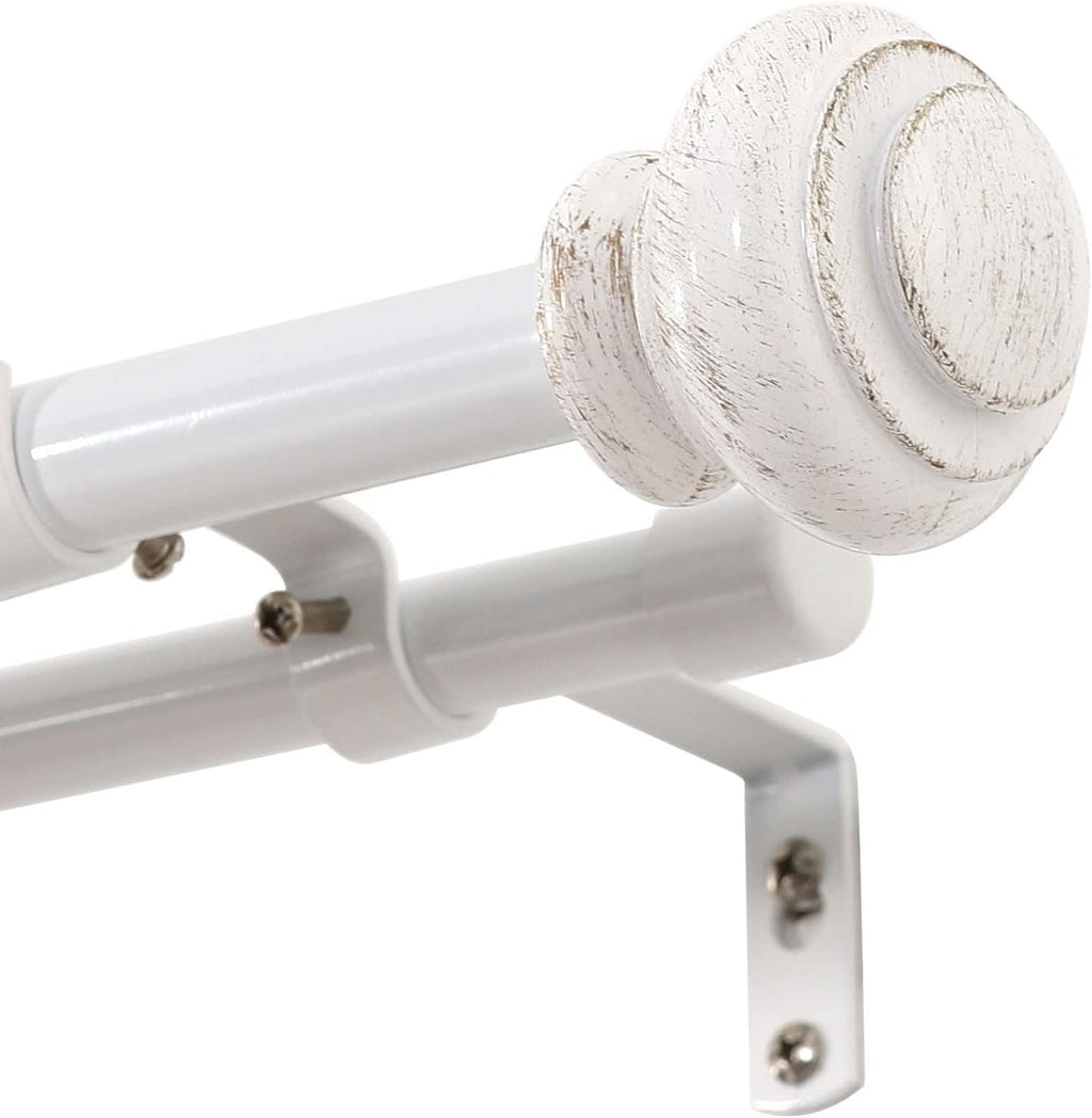H.VERSAILTEX Elegant Window Treatment Telescoping Double Curtain Rod Set with Classic Cap, 3/4-Inch Diameter, Adjusts from 66 to 120 Inches, White