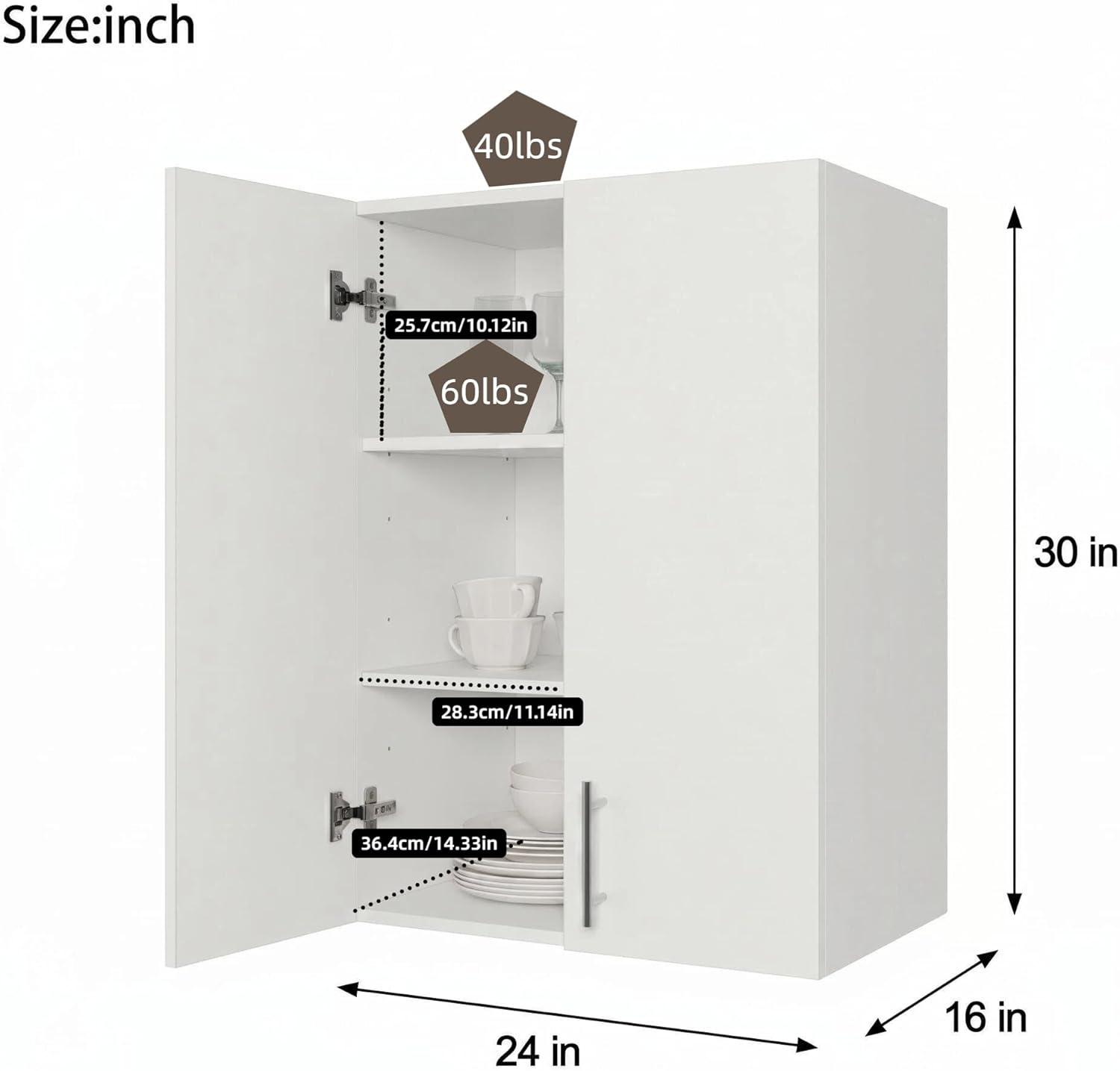 24 x 33 Inch Wall Cabinet Set of 2, Kitchen Wall Mounted Wooden Storage Cabinet, Double Door Cabinet with Soft Close, Metal Handle, Adjustable Shelf for Kitchen Laundry Bathroom Garage, White