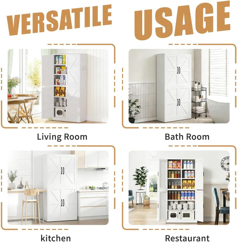Steel Kitchen Pantry Storage Cabinet, Heavy-Duty Metal Cabinet with Adjustable Shelves, Multi-Functional Storage Solution for Kitchens, Bathrooms & Living Rooms