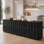 Brafab Buffet Cabinet, 118" Modern Mid-Century Credenza with 8 Doors, Wood Sideboard Cabinet with Geometric Doors for Living Room and Kitchen, Black