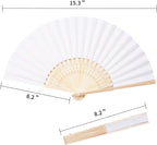 Sepwedd 50pcs White Paper Hand Fan Bamboo Folding,Handheld Paper Folded for Wedding Party and Home Decoration
