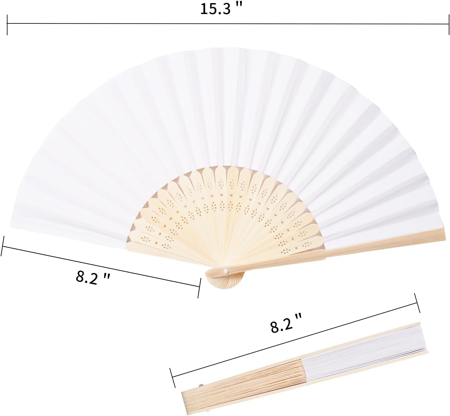 Sepwedd 50pcs White Paper Hand Fan Bamboo Folding,Handheld Paper Folded for Wedding Party and Home Decoration