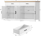 Buffet Cabinet with Storage and 2 Drawers, Large Sideboard Buffet Cabinet with Adjustable Shelves and Doors, Modern Coffee Bar Cabinet, White
