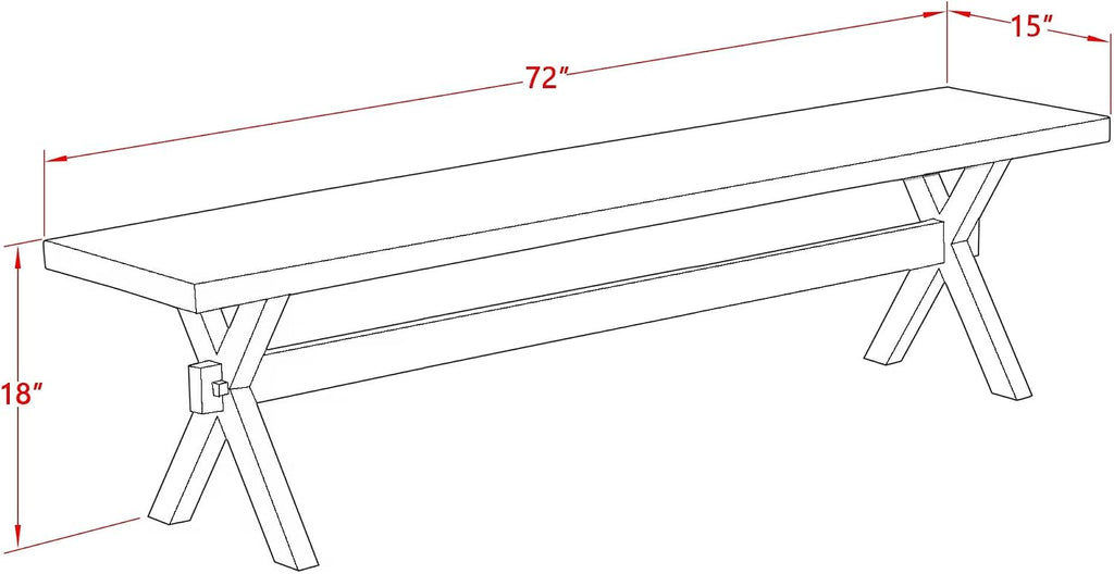 East West Furniture XB677 X-Style Modern Dining Bench with Wood Seat, 72x15x18 Inch, Multi-Color