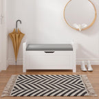 Kids Toy Storage Box with Cushion Seat & Flip-Top Lid – White Wooden Toy Chest with Safety Hinge, Large Organizer Trunk for Nursery, Playroom & Bedroom