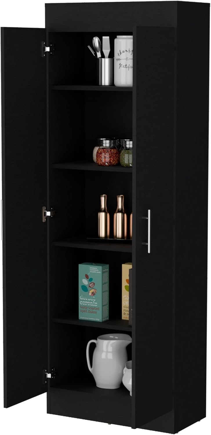 Dawson Pantry Cabinet with 5-Shelf Storage - Black for Kitchen Organization