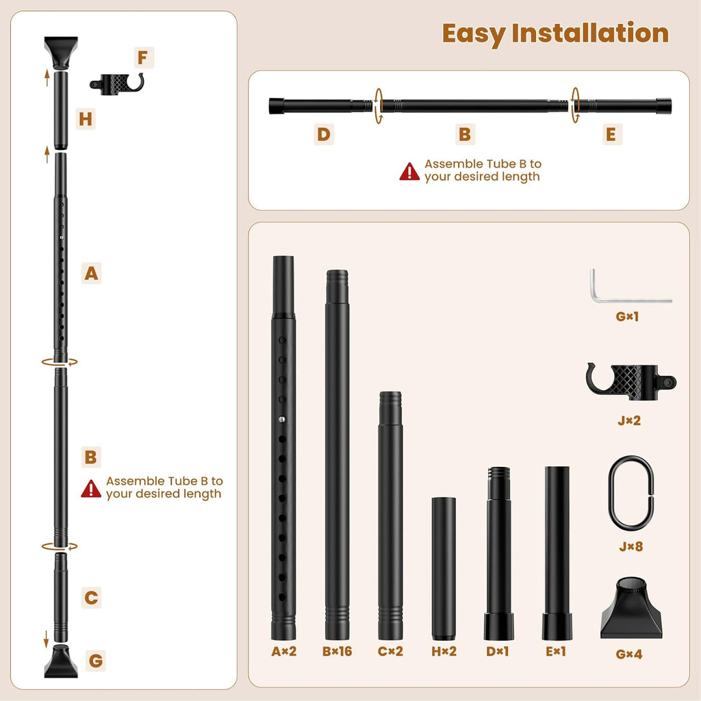 Abiglifty Room Divider Curtain Rods No Drilling, Adjustable 4-10Ft(H) Wall Divider for Room Separation, Temporary Privacy Tension Curtain Rods, Freestanding Space Room Separator, Black