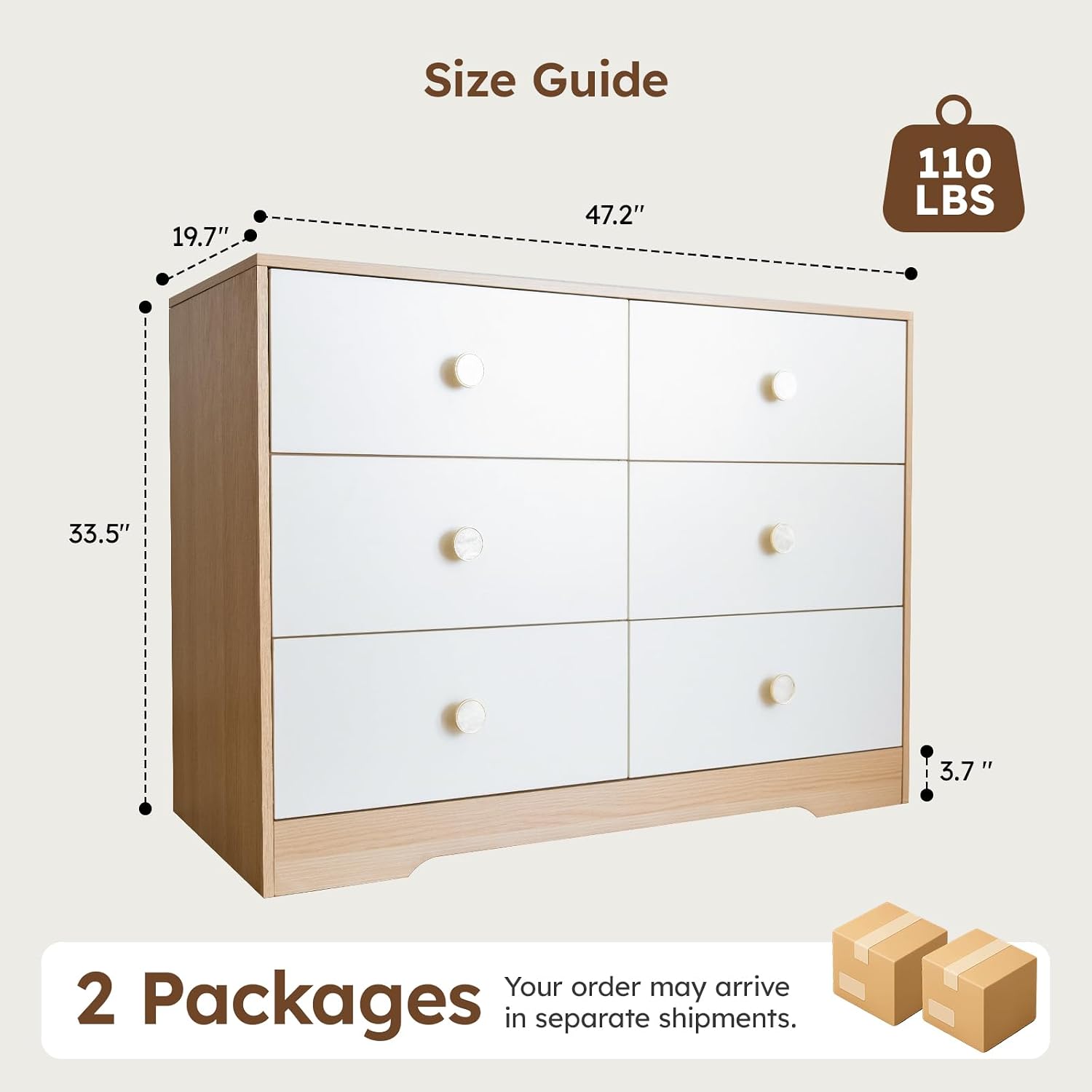 White Baby Dresser for Nursery Bedroom, 6 Drawer Organizer for Closet