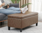 Adeco 42 Inch Faux Leather Storage Ottoman Bench, Upholstered Lift Top Coffee Table with 30 Gallon Storage for Entryway & End of Bed, Mid-Century Modern, Light Brown Camel, Supports 665 lbs