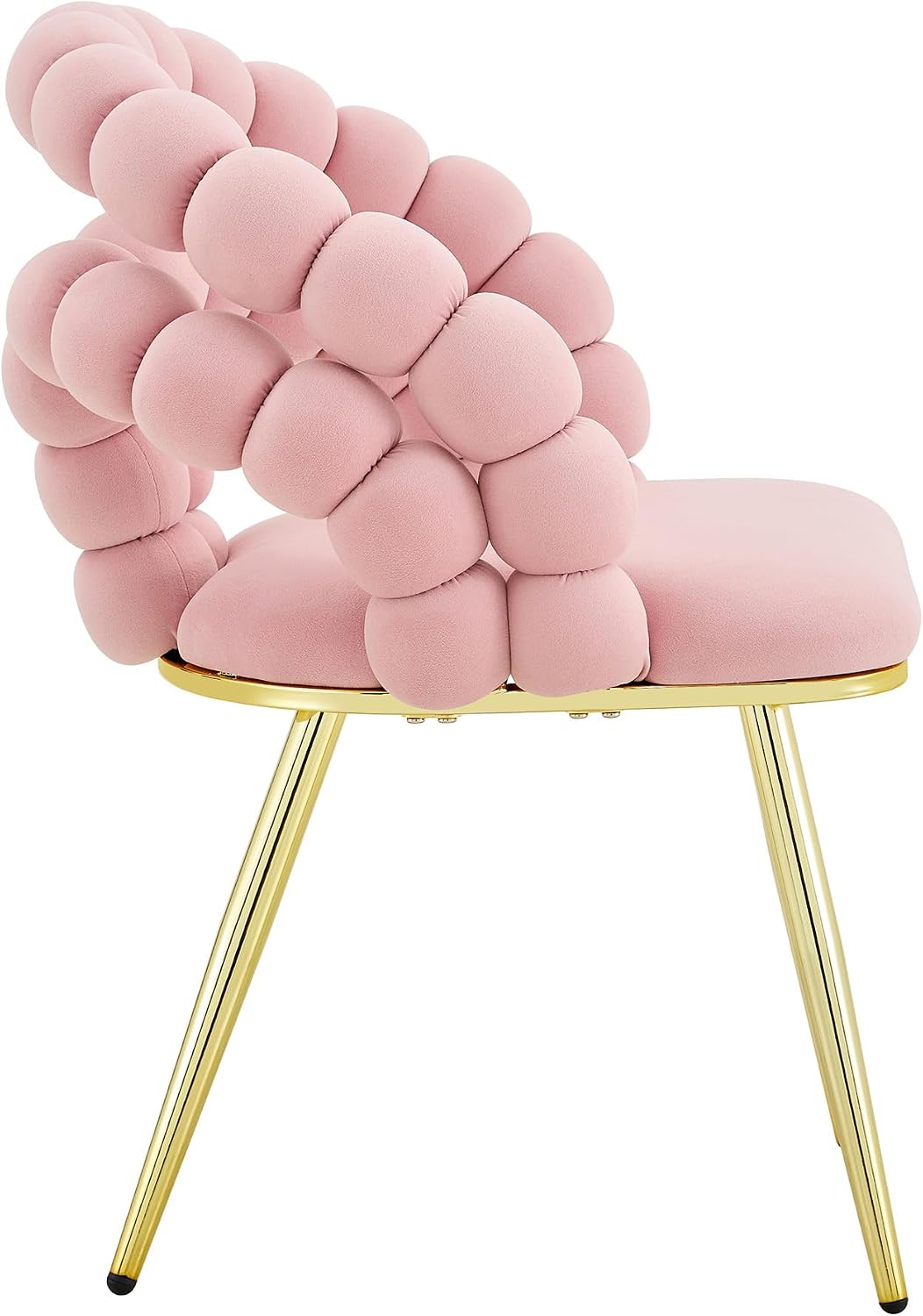 Montary Modern Pink Velvet Dining Chairs with Bubble Back, Set of 2 Accent Chair with Gold Metal Legs, Upholstered Vanity Chair for Dining Room, Living Room, Bedroom