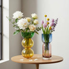 Cloudnola Reversible Glass Flower Vase and Bud Vase Lemon Set of 2, Green & Yellow and Blue & Pink, Ideal Gift Set, for Home, Wedding, and Event Décor (Lemon)