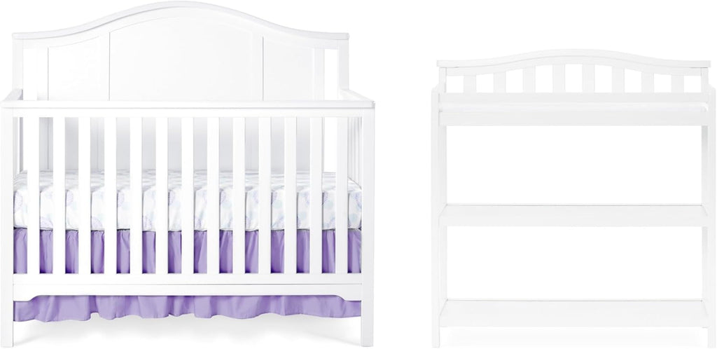 Child Craft Hampton Arch Top Crib and Changing Table Nursery Set, 2-Piece, Includes 4-in-1 Convertible Crib and Changing Table, Grows with Your Baby (Matte White)