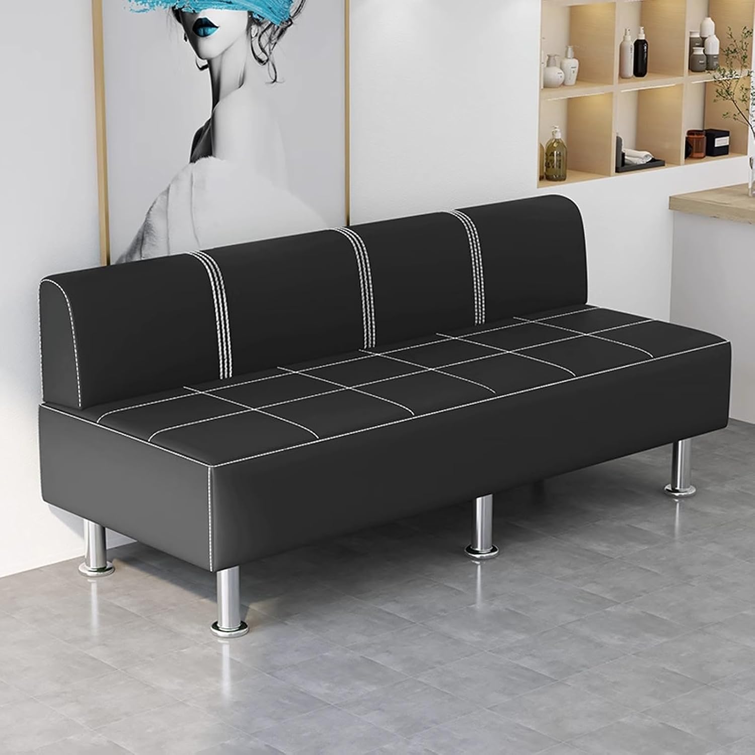 Office Reception Chairs, Waiting Room Benches, and Faux Leather Benches,Ideal for Clinics, Airports, Hospitals, Salons, Banks, Barbershops, and Beauty Salons(Black,66.9x21.7in)