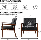 STHOUYN Black Leather Accent Chairs Set of 2, Waiting Room Chairs with Wood Arms, Office Guest Arm Chair, Mid Century Modern Living Room Chair (2, Black)