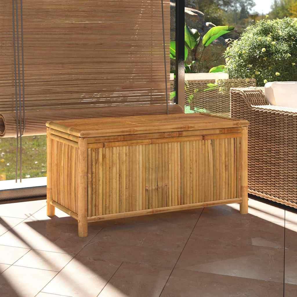 Bamboo Patio Storage Box 43.3"x20.5"x21.7" Outdoor Storage Bench for Garden Tools and Cushions