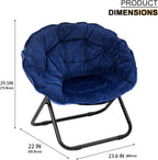 Saucer Chairs for Adults, Foldable Circle Moon Chair for Bedroom, Living Room, Faux Fur Round Chairs for Dorm and Apartment (Blue)
