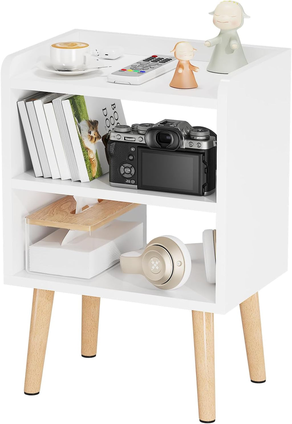 White Nightstand Small Bedside Table Kids Nightstand 3-tier Wood Side Table | Mid Century Modern Nightstand, Small Bedside Table for Bedroom, Kids Room & Small Spaces.