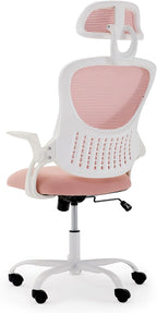 Ergonomic Home Mesh Office Chair-Computer Desk Swivel Reclining Chair with Wheels, Lumbar Support, Comfy Work Gaming Chair for Adults-Adjustable Headrest, Storage Basket for Home Office, Gaming, Pink