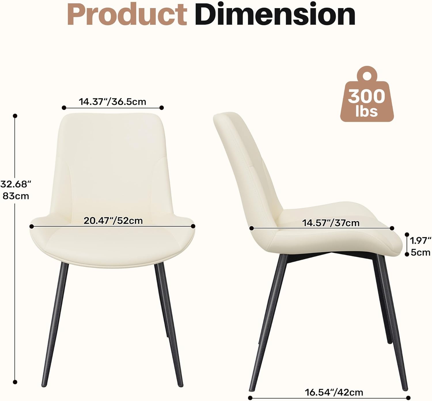 Miereirl Dining Chairs Set of 8, Modern Upholstered Dining Chairs, Kitchen Chairs with Cushioned Seat and Back, Armless Side Chairs with Metal Legs for Dining Room Kitchen
