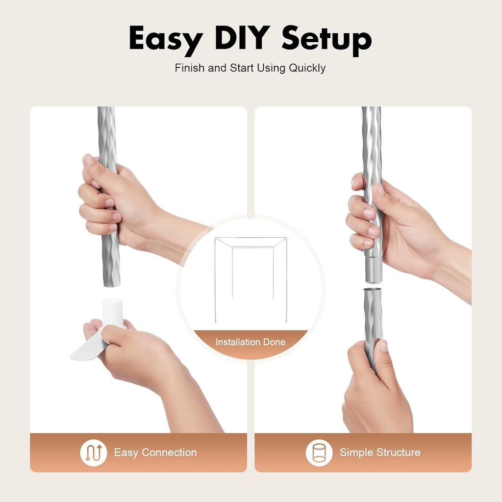 Canopy Bed Frame, Bed Canopy Frame Poles Corner Bracket, Post 4 Corner Bed Poles Netting Bracket Stainless Steel Silver Post with Accessories (Queen)