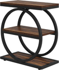 Oigavfd 3-Tier Narrow End Table, Sofa Side Table, Round Frame, Industrial Console Table with Storage Shelves, for Living Room, Bedroom (1, Brown)