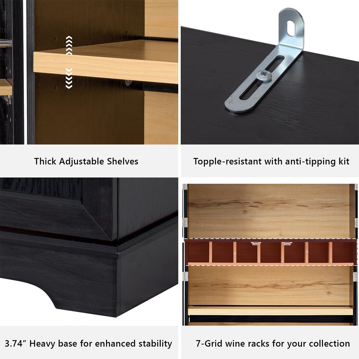 78.2" Tall Farmhouse Kitchen Pantry Cabinet with 8 Door Shelves & 4 Adjustable Shelves, Modern Storage Cabinet with Hidden Drawer & Wine Rack, Versatile Storage Cupboard for Kitchen (Black)