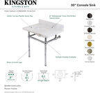 Fauceture KVPB3030MB7 Templeton Carrara Marble Bathroom Console Vanity with Brass Pedestal, Carrara Marble/Brushed Brass