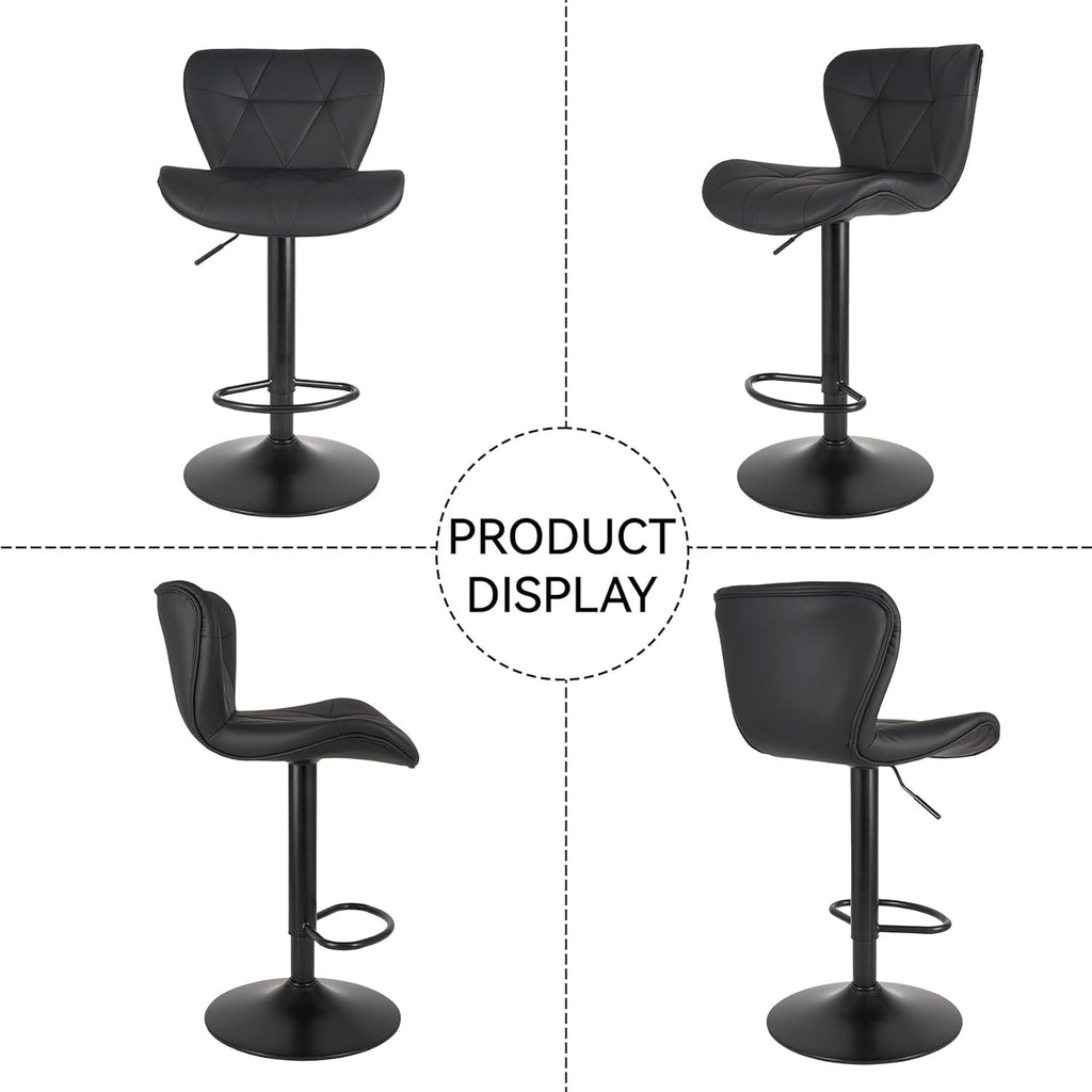 Nalupatio Modern Bar Stools Set of 2, Adjustable Faux Leather Upholstered Swivel Bar Stools, Counter Height Bar Chairs with Back for Kitchen Island, Black
