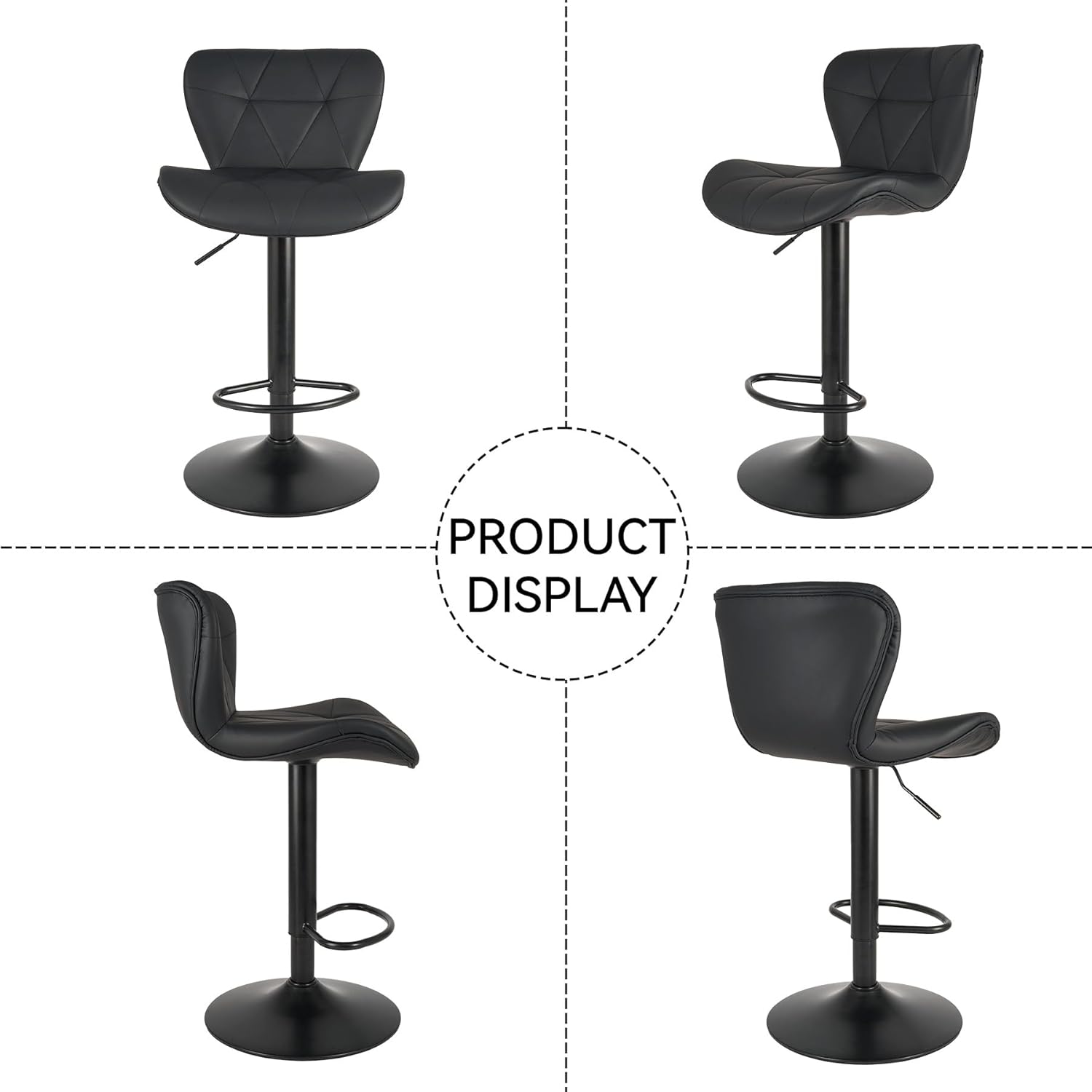 Nalupatio Modern Bar Stools Set of 2, Adjustable Faux Leather Upholstered Swivel Bar Stools, Counter Height Bar Chairs with Back for Kitchen Island, Black