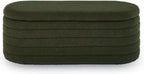 Modern Oval Storage Ottoman Bench, Upholstered Boucle Teddy Fabric End of Bed Bench with Storage, End of Bed Stool with Safety Hinge for Bedroom, Living Room, Entryway, White (Dark Green)