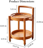 Side Table with Wheels, Mid Century Modern Rolling End Table, Solid Wood Round End Table with Detachable Tray, Small Accent Table, Movable Coffee Table Cart(Natural)