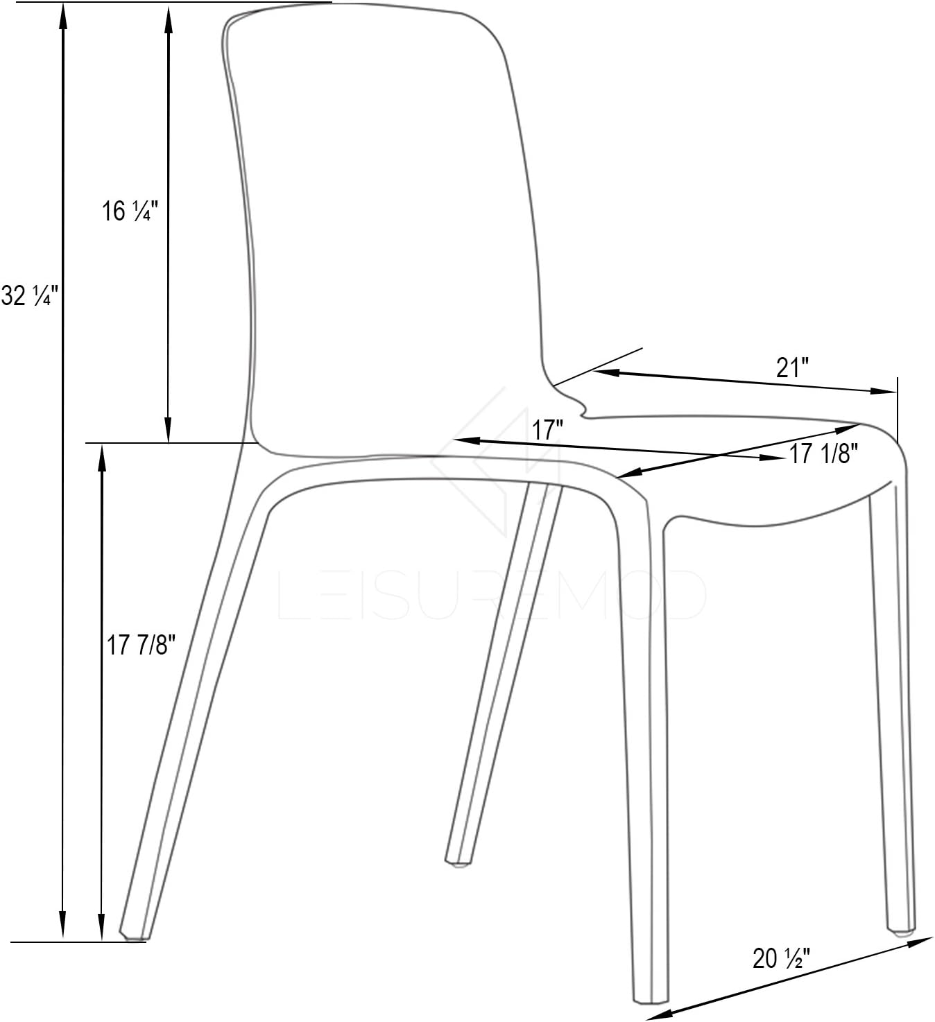 LeisureMod Murray Modern Plastic Dining Chair (Set of 4), Transparent Red