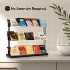 J JACKCUBE DESIGN Tea Bag Organizer Steel and Acrylic 3 Tier, 15 Compartment Tea Bags Sugar Packets Coffee Station Storage Holder for Cabinet Countertop Office (Black)- MK956A