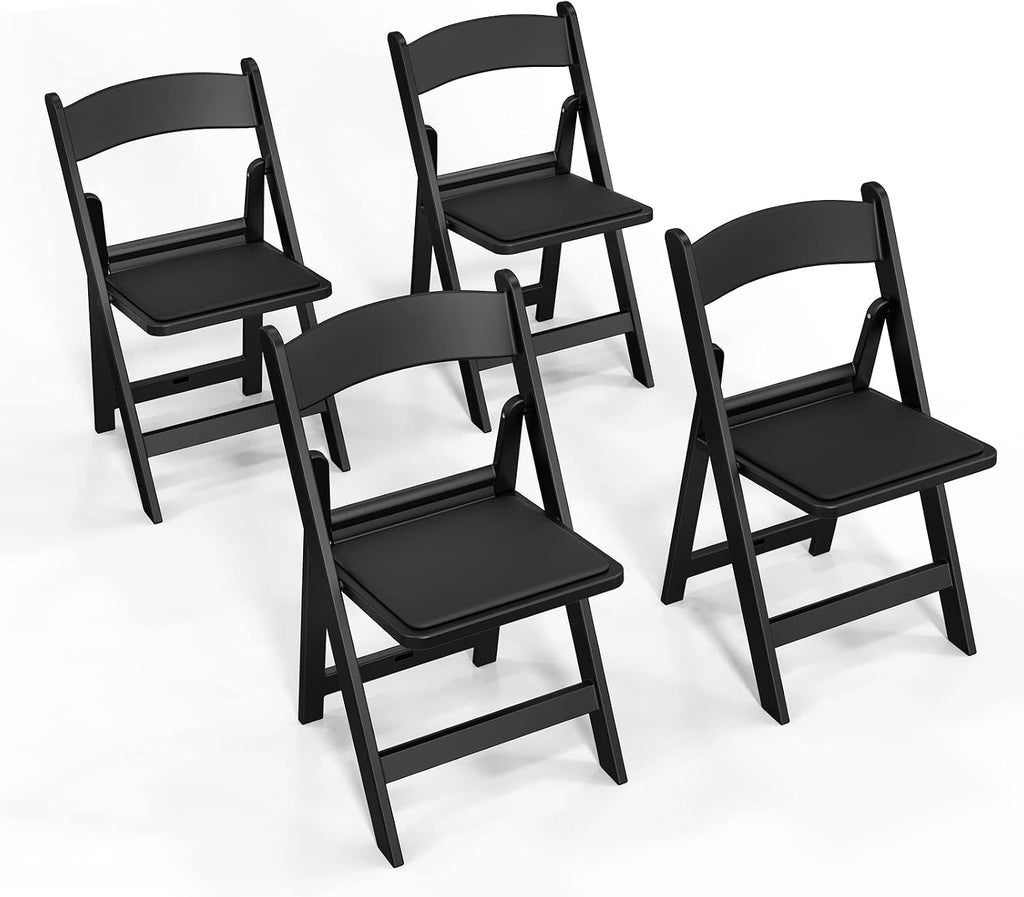 FCH Plastic Folding Chair with Padded Seat, Resin Foldable Chairs with Soft Cushion, Comfortable and Sturdy, Suitable for Indoor and Outdoor, Parties, Weddings, Commercial Events, Black, 4 Pack