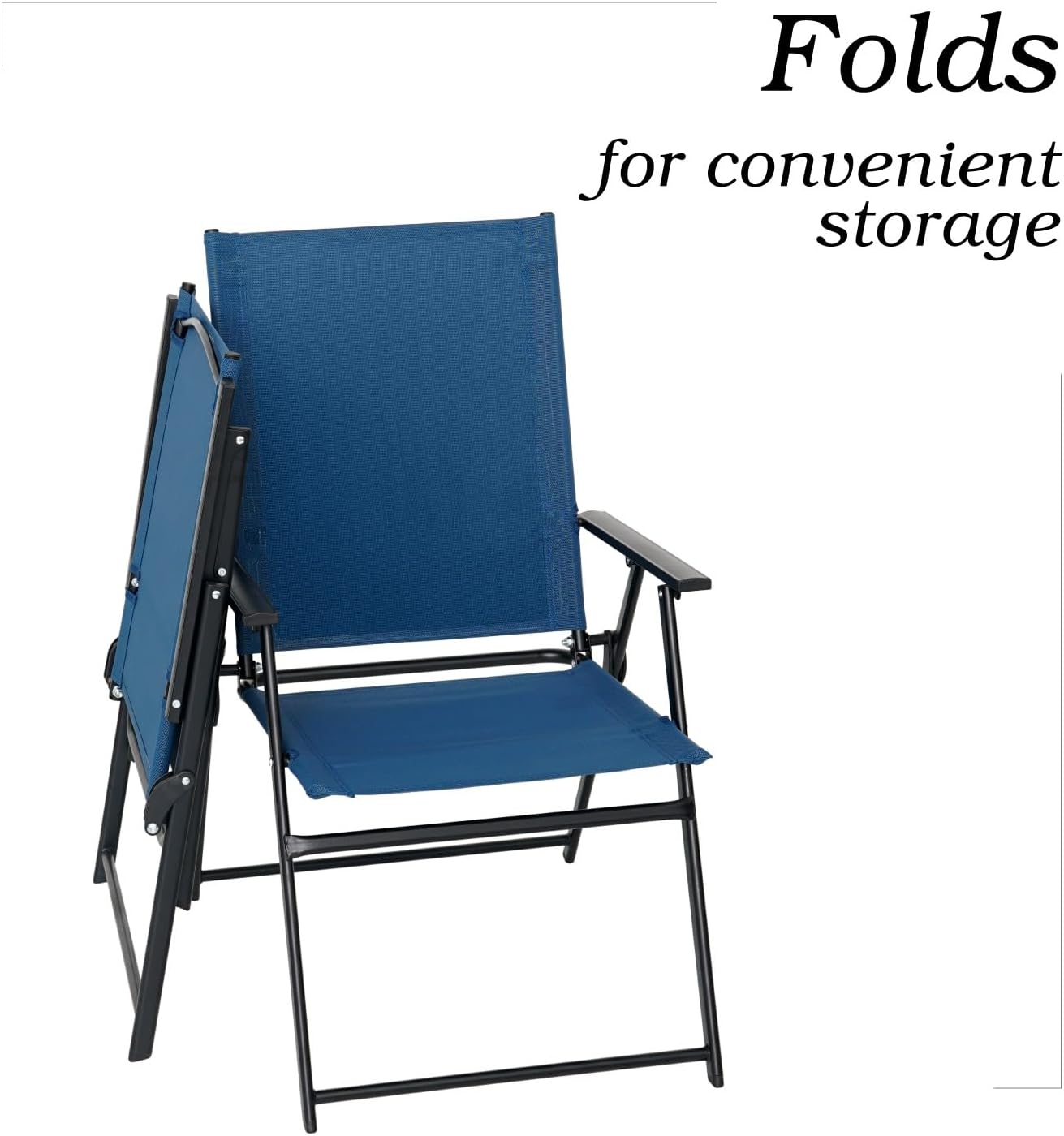 2pcs Folding Patio Chairs, Outdoor Dining Chairs with Grey Sling High Back and Armrests Used for Camping Garden Backyard Pool Porch